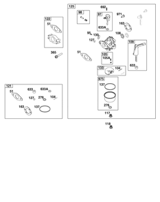 Carburetor Group Diagram and Parts List for 12T102-0061-F8  Briggs and Stratton Engine